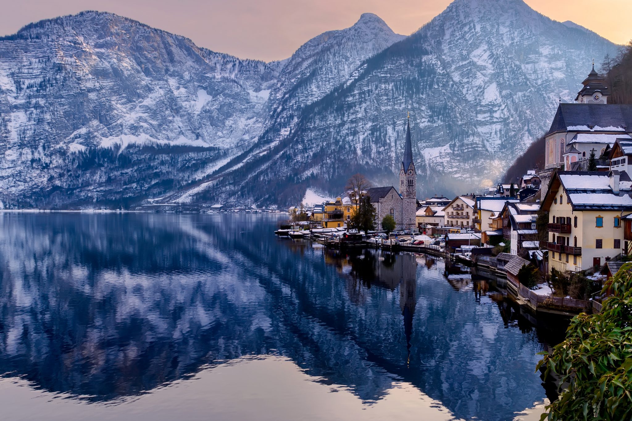 Hallstatt epic city with mountain reflections